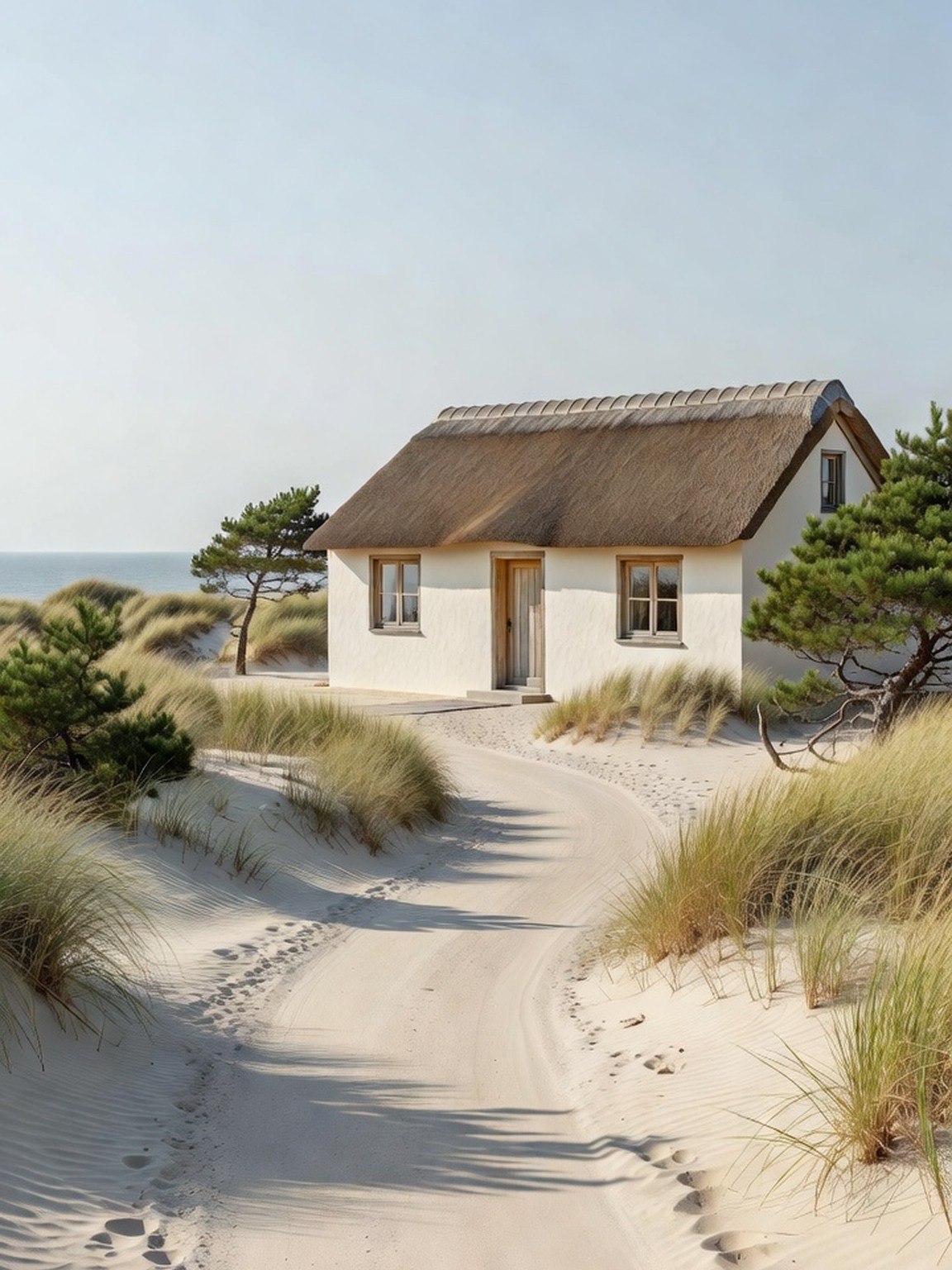 Wit hotel tussen de duinen, overdag