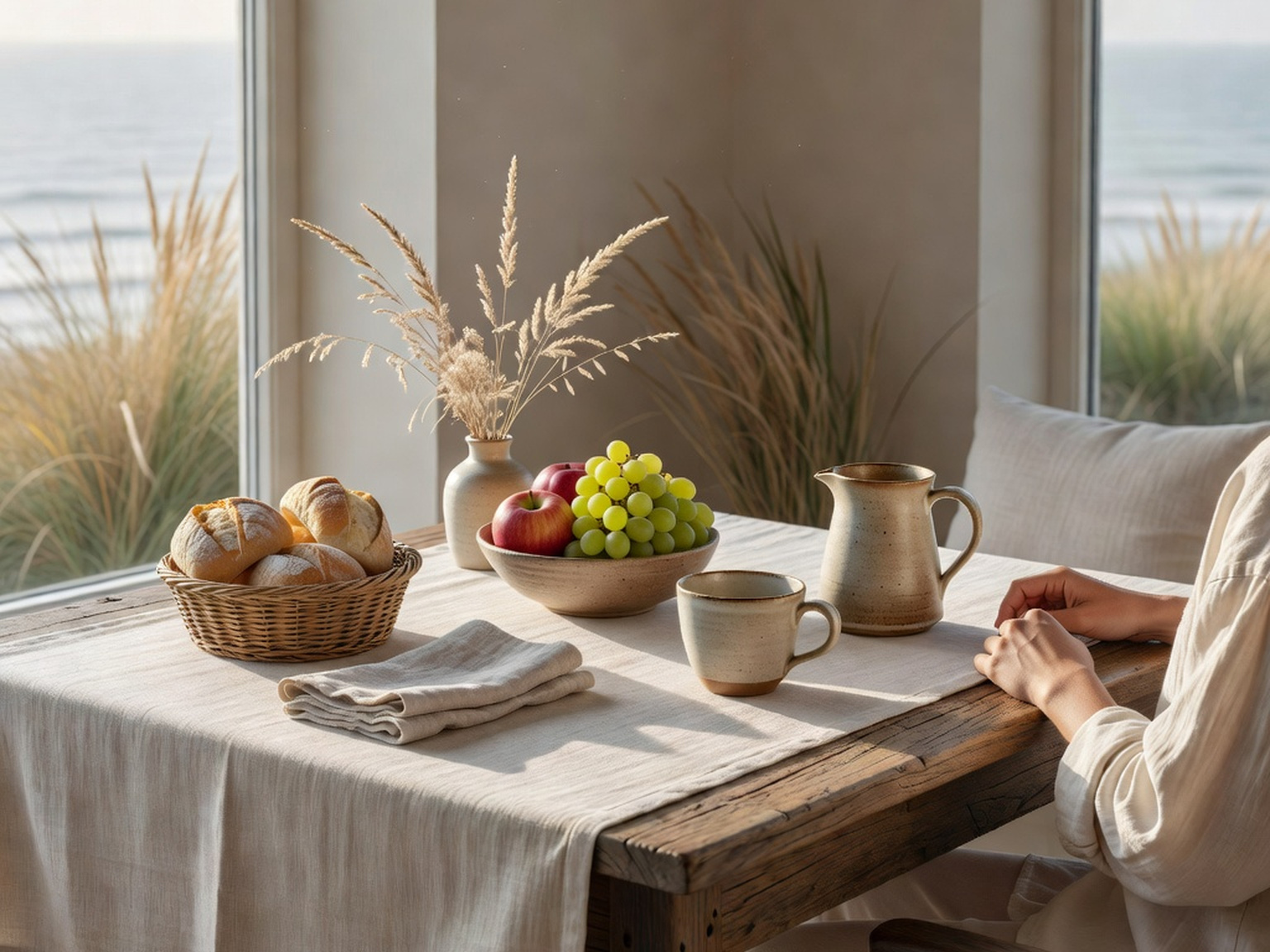 Ontbijttafel met uitzicht op de duinen
