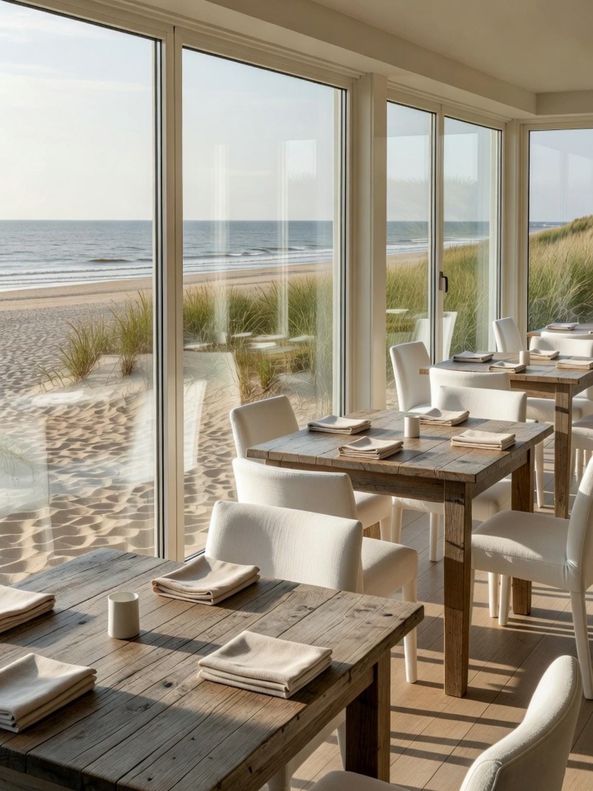 Interieur van restaurant Strandhuis in avondlicht