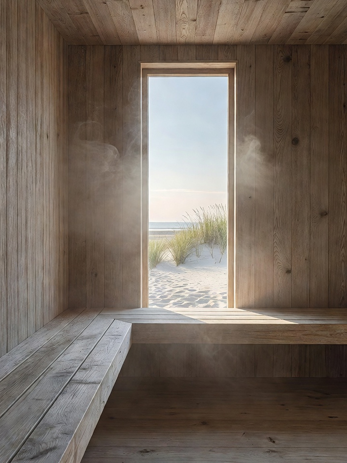 Sauna met raam op zee