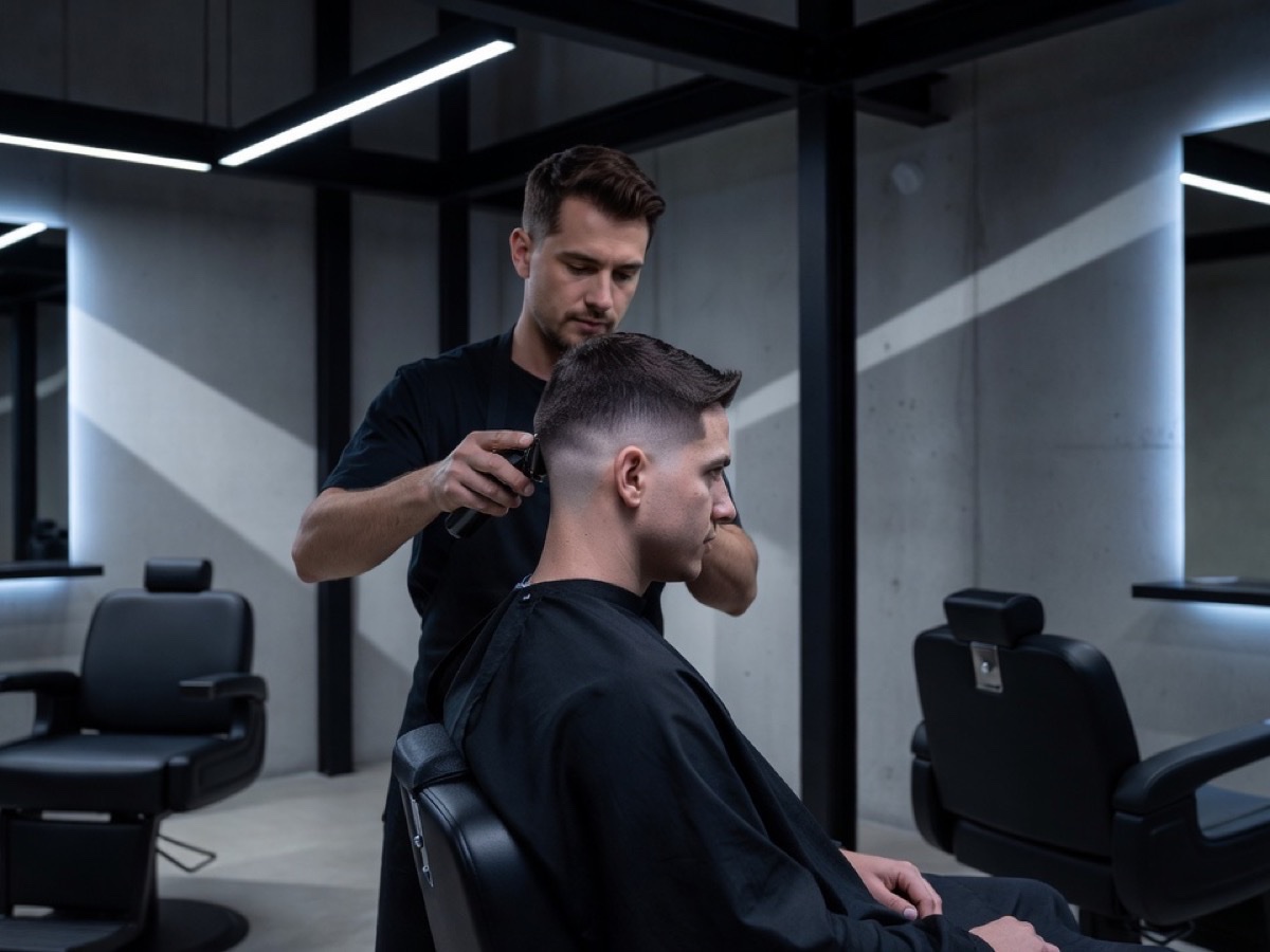 Barbier zet een strakke skin fade