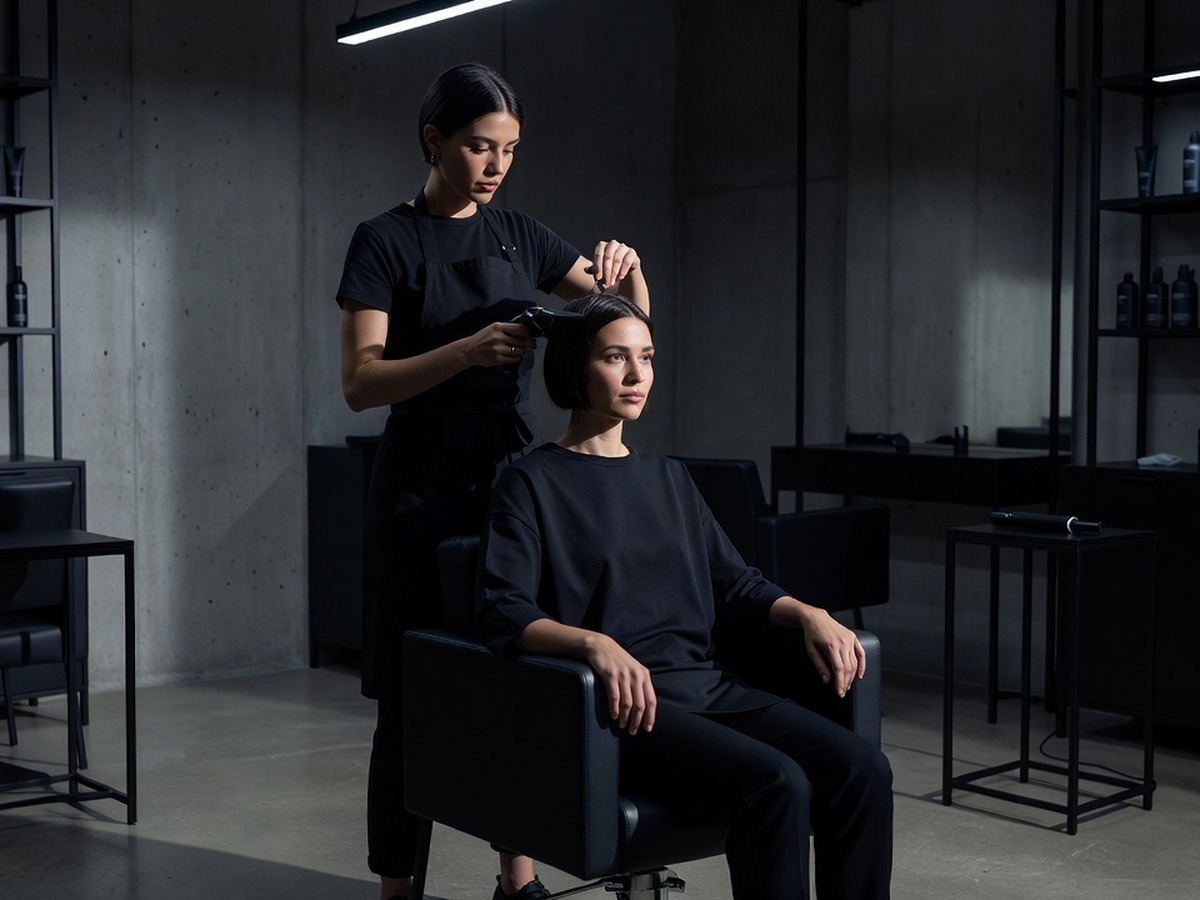 Stylist föhnt een korte boblijn
