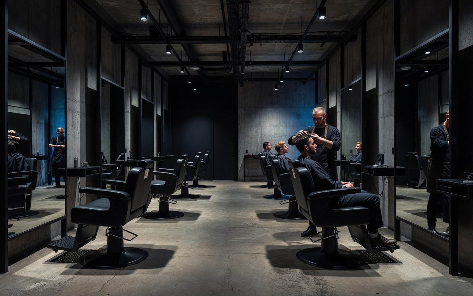 Overzicht van het strakke interieur van de salon