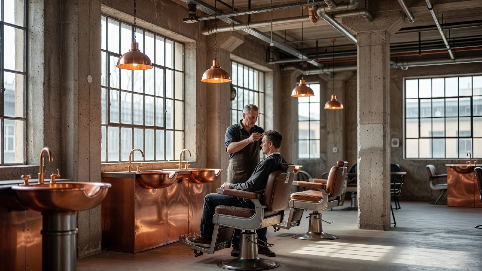 Industrieel interieur van Koperen Kam met koper en staal