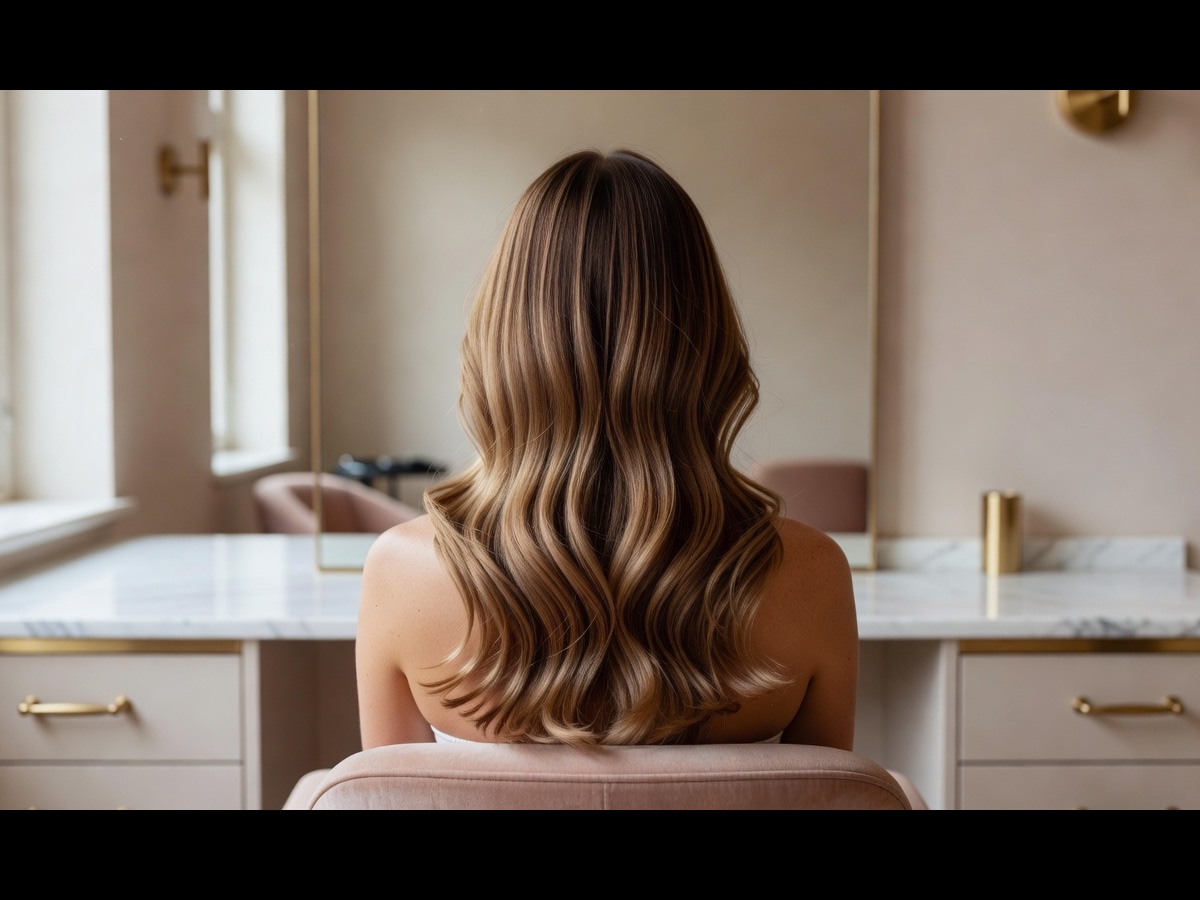 Glanzende karamel balayage van achteren